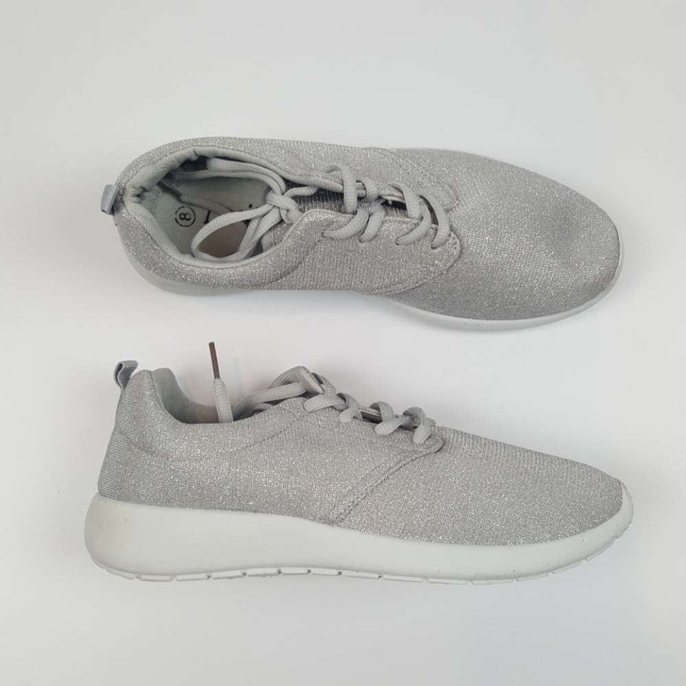 Silver Shimmer Lace Up Sneaker Flat {Lucita} | 8